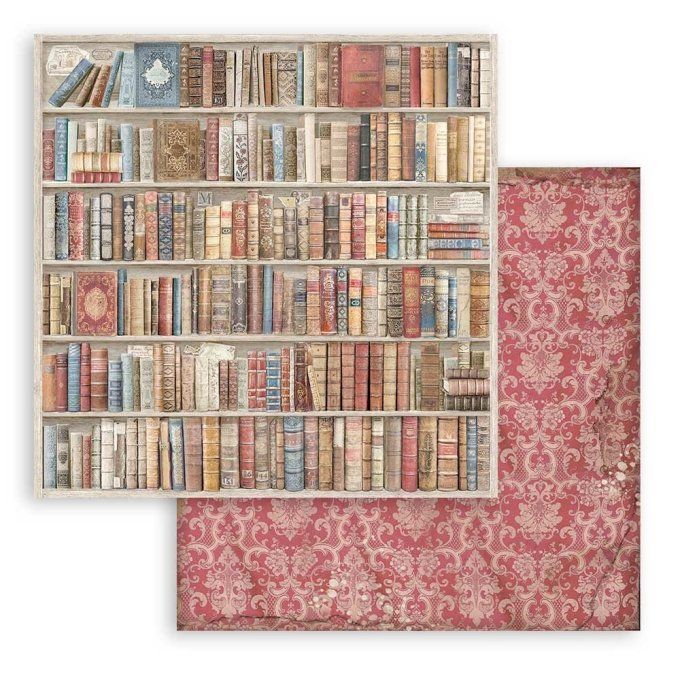 Collection Vintage library, background, 20x20cm - 10 feuilles motif recto verso - Stamperia - 190g