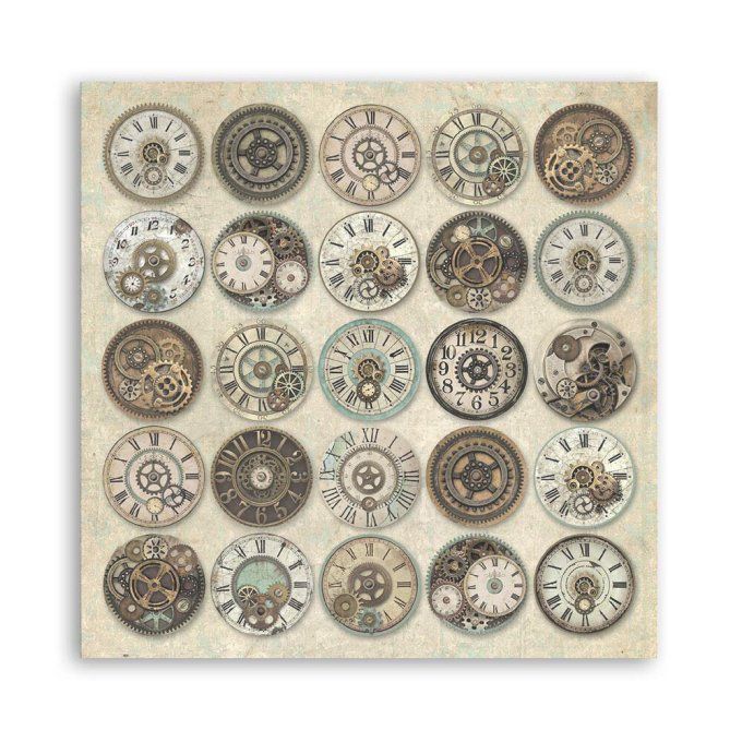 4 tissus polyester, collection : Voyages fantastiques - Stamperia - dimension : 30x30cm