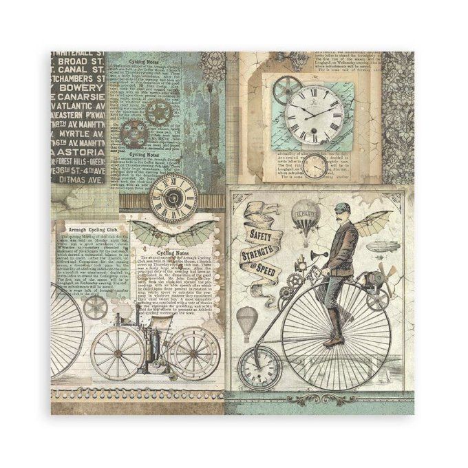 4 tissus polyester, collection : Voyages fantastiques - Stamperia - dimension : 30x30cm