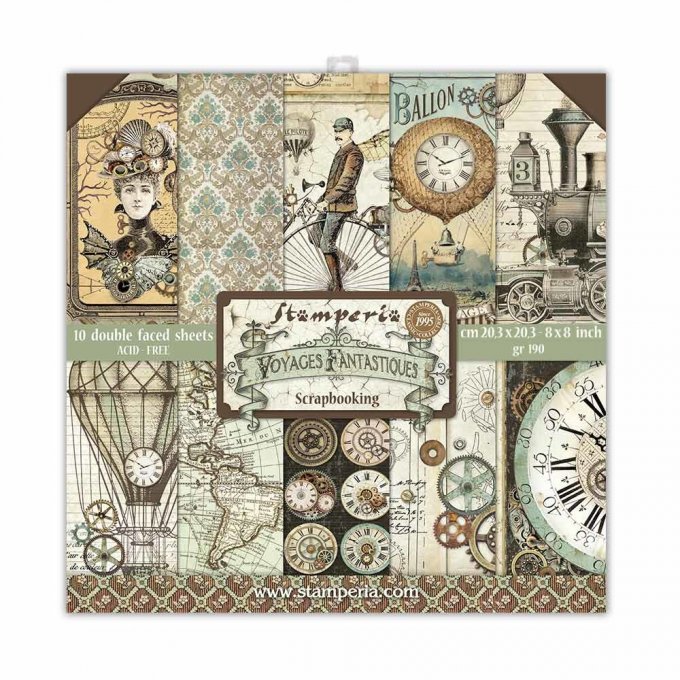 Collection Voyages fantastiques, 20x20cm - 10 feuilles motif recto verso - Stamperia