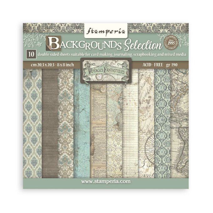 Collection Voyages fantastiques, 20x20cm - 10 feuilles motif recto verso - Stamperia - background