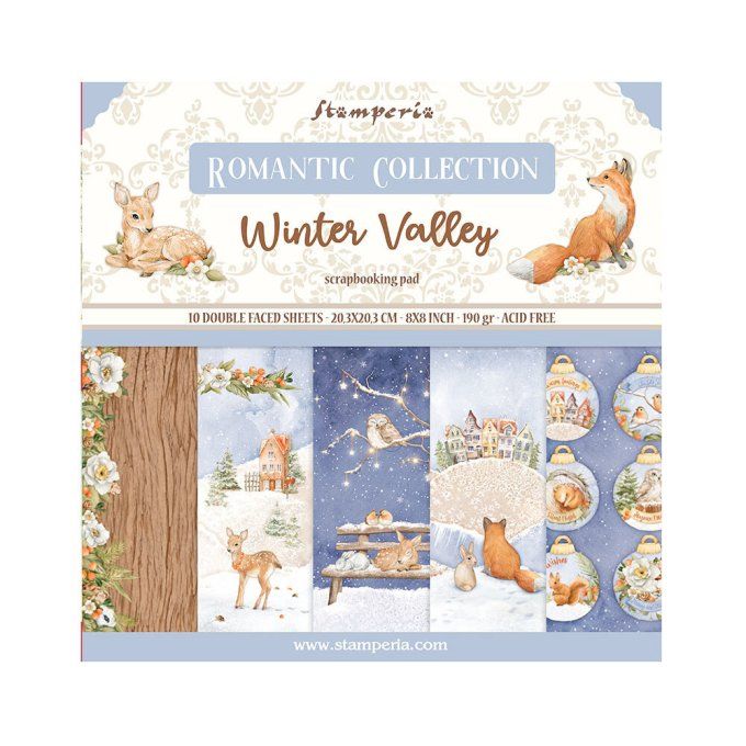 Collection Winter valley, 20x20cm - 10 feuilles motif recto verso- Stamperia- 190g