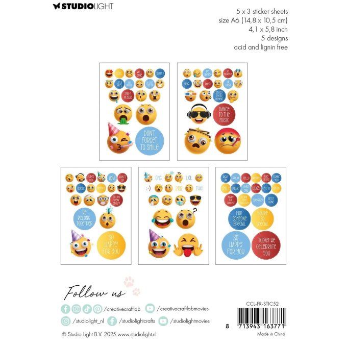 Creative craftlab, carnet de stickers, smileys, dimensions 14.8x10.5cm environ