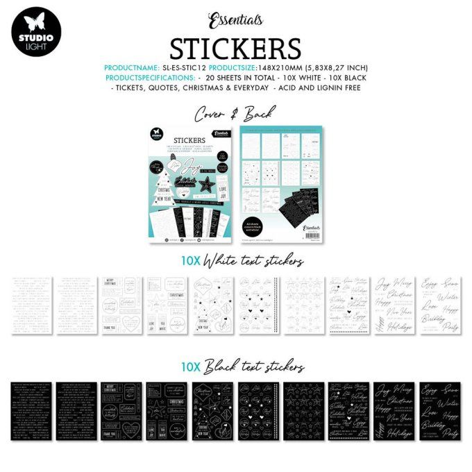 Carnet de stickers-Studio Light-20 feuilles de stickers format 14.5x21cm- noir et blanc