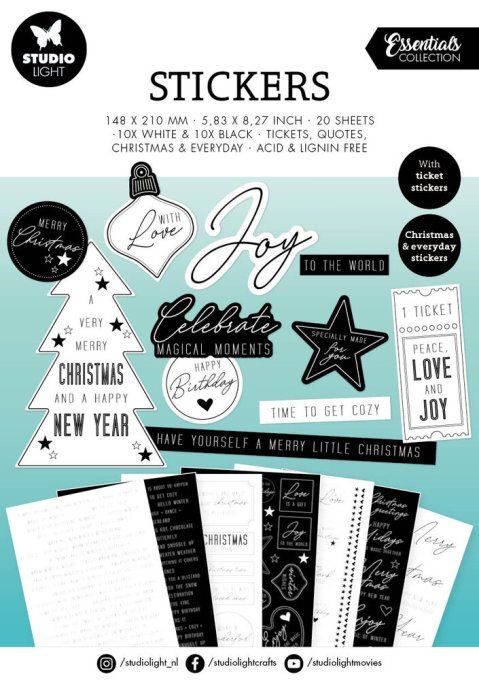 Carnet de stickers-Studio Light-20 feuilles de stickers format 14.5x21cm- noir et blanc