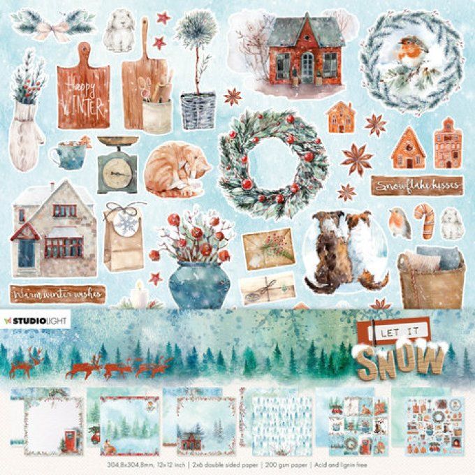 Ensemble de 12 feuilles, studio light - Let it snow - 30x30cm  - 200g