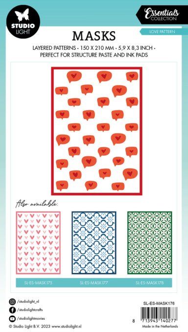 Mask/Stencil- Love pattern- StudioLight- dimension : 14.5x21cm en. - pochoir en 2 parties