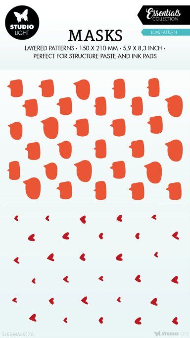 Mask/Stencil- Love pattern- StudioLight- dimension : 14.5x21cm en. - pochoir en 2 parties