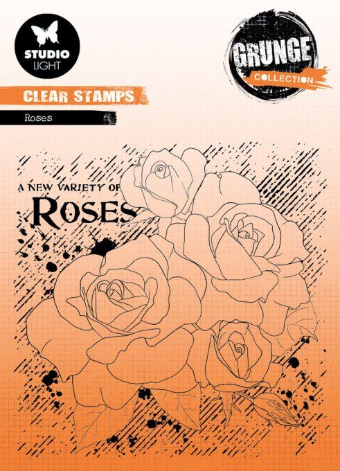 Tampon clear, Studio Light, Roses - dimension : 12.2x12.2cm environ, grunge collection
