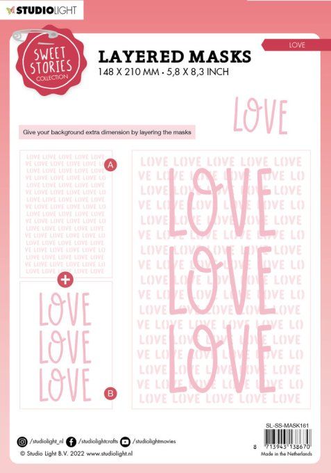 Mask/Stencil- Love- StudioLight- dimension : 14.5x21cm en. - pochoir en 2 parties