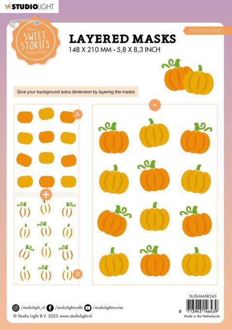 Pochoir/Mask, Layered mask, Studio Light - Pumpkin party - dimension : 14.8x21cm environ 