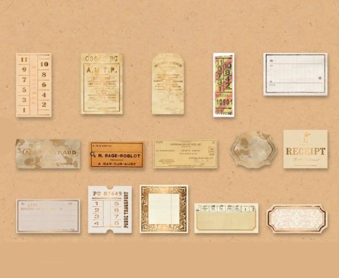 30 pièces - Autocollants (15 designs x2) - façon ticket