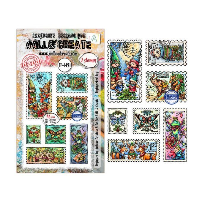 7 Tampons - AALL&Create - Postmarked Joy - dim. de la planche : 15X10cm environ