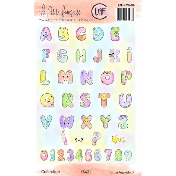 Tampons clears, Kawaii, Cute Agenda 3, LPF - dim. de la planche : 10x14cm environ - Alphabet