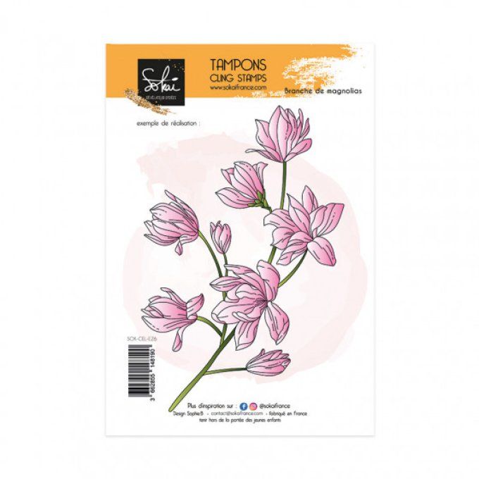 Tampon cling/caoutchouc de fond  - Branche de magnolias, Sokai - Dim. : 9x14.5cm env. 