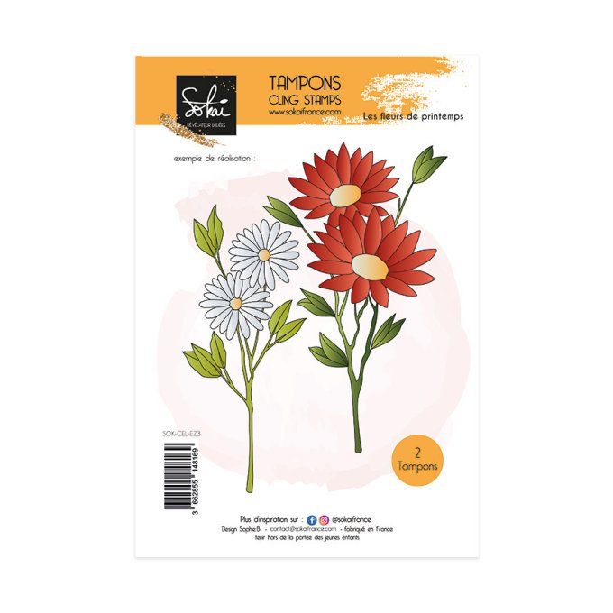 2 Tampons cling/caoutchouc de fond-Les fleurs de printemps, Sokai - Dim. : 11x6.5cm et 10x4.5cm env