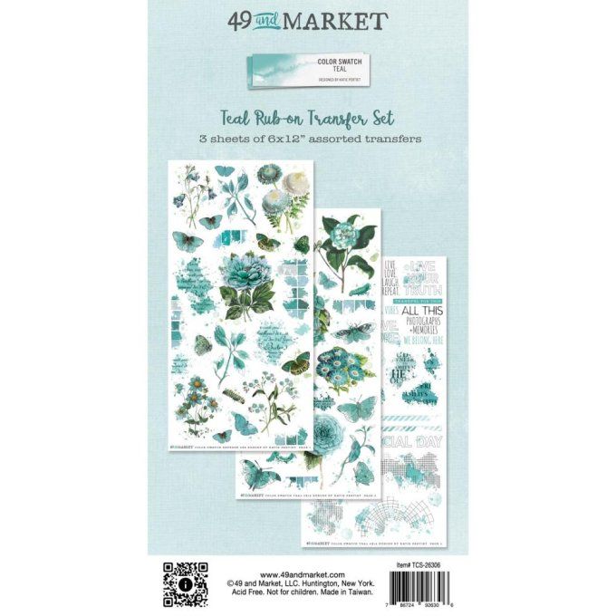 49 and market - 3 feuilles 15x30cm environ de Rub-ons, Teal
