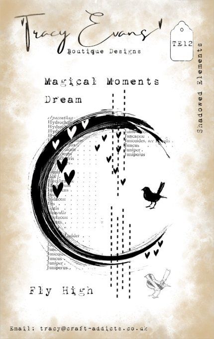 Tampon clear, Tracy Evans, Shadowed Elements, format de la planche A7 