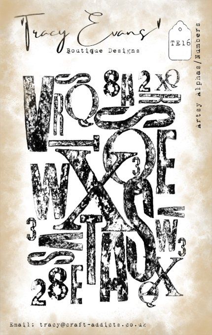 1 Tampon clear, Tracy Evans, Alpha/numbers, format de la planche A7