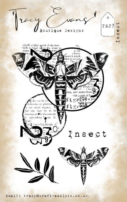 4 tampons clear, Tracy Evans, Insect, format de la planche A7 