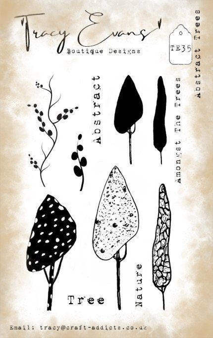 11 Tampons clears, Tracy Evans, Abstract trees, format de la planche A6