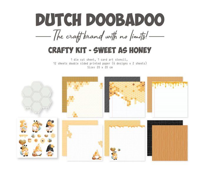 Dutch Doobadoo, 12 papiers en 20x20, Sweet as honey + 1 mask + 1 feuille de die-cuts