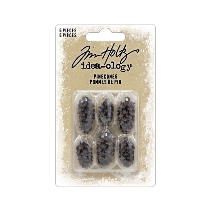 6 pommes de pin, tim holtz Idea-ology - couleur : bronze vieilli, tailles différentes