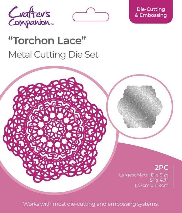 2 Dies - Crafter's companion - Torchon lace - dimension du plus grand die : 12.7x11.9cm environ