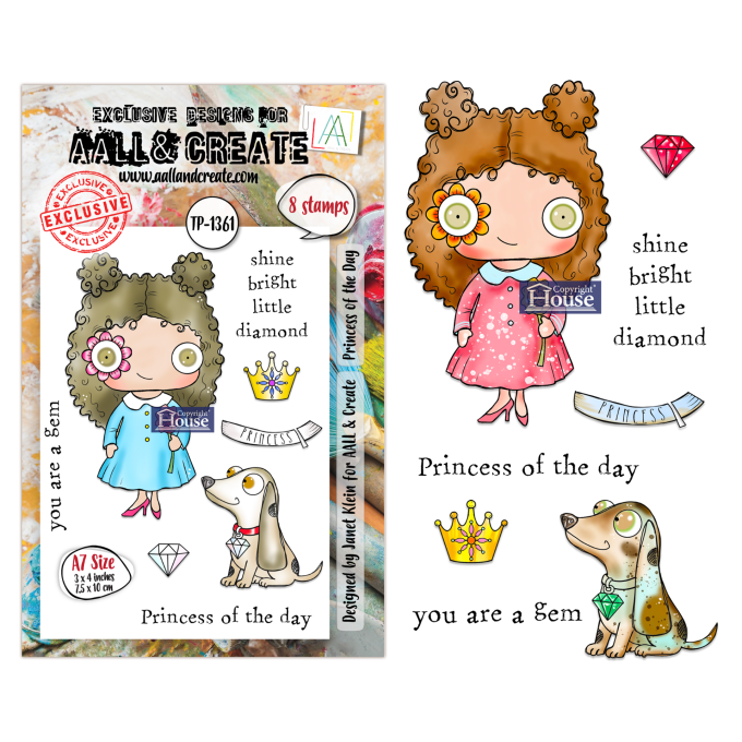 8 Petits Tampons - AALL&Create - Princess of the day - dim. de la planche : 7.5x10cm env.