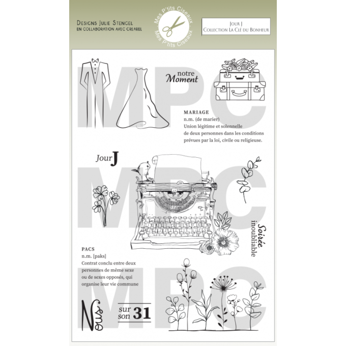 14 tampons clears, La clé du bonheur, mes ptits ciseaux, Dim. de la planche : 10.3x15cm environ