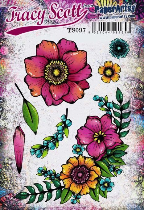 7 tampons caoutchouc, Tracy Scott (097), PaperArtsy - Format de la planche A5 