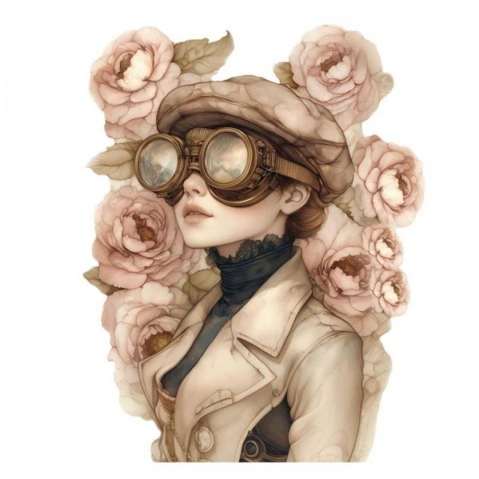 Feuille de transfert pour textile - Vintage rose girl