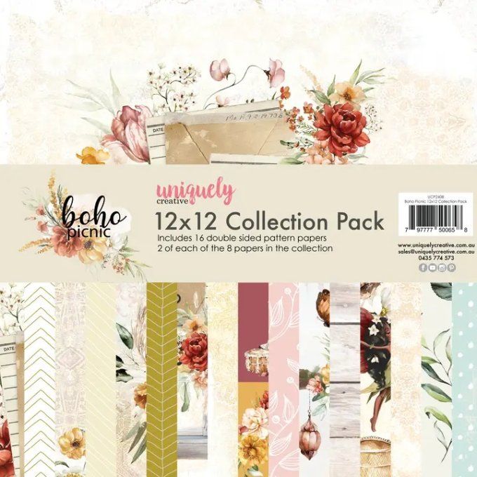 16 feuilles, Boho picnic - format 30x30cm environ, motif recto verso