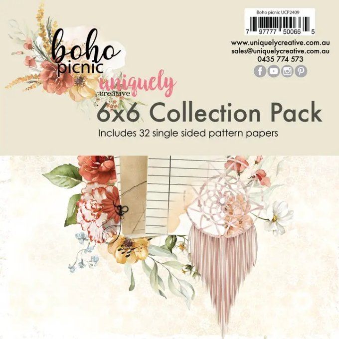 32 feuilles, Boho picnic - format 15x15cm environ, motif recto 
