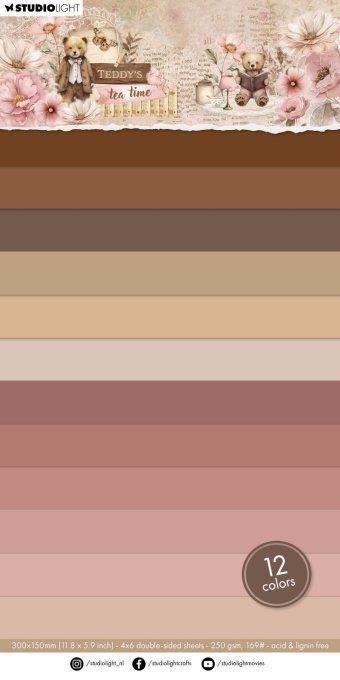 StudioLight, Papier uni - format  30x15cm, collection : Teddy's tea time - 250gsm