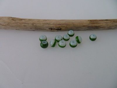 Perles en verre, bicolore vert blanc, 4mm, x10