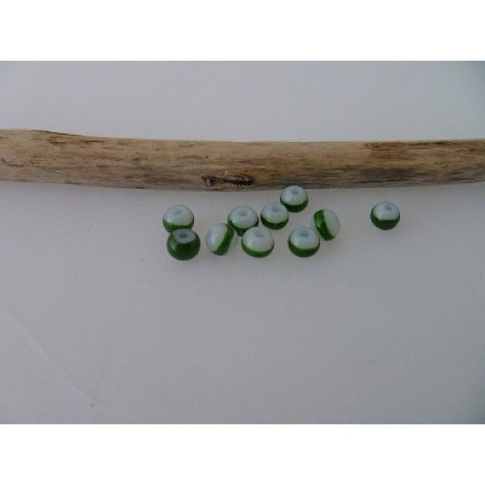 Perles en verre, bicolore vert blanc, 4mm, x10