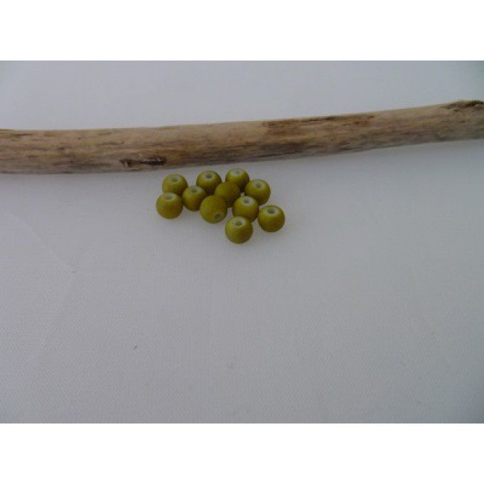 Perles en verre, vert olive, 4mm, x10
