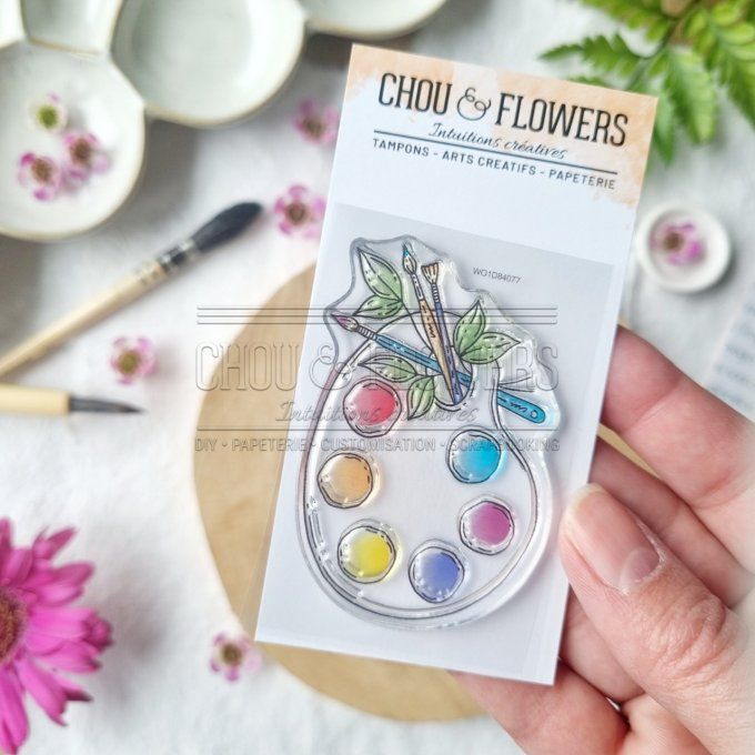 1 Tampon clear, Chou & Flowers, Palette artiste - Dim. de la planche : 5x8cm environ