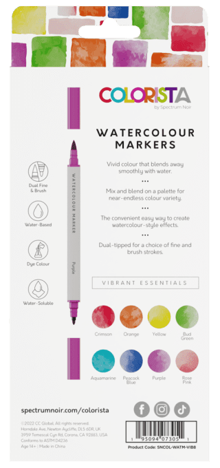 8 Watercolour markers - Colorista by spectrum noir - Vibrant essentials