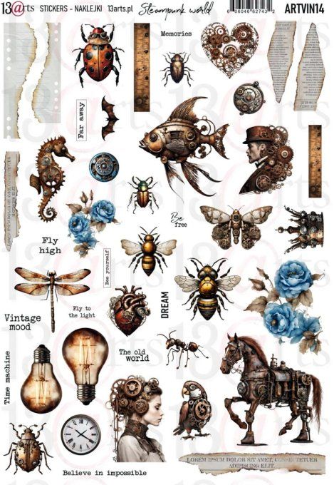 Feuille format A4 de stickers , collection Vintage in blue - 13@rts