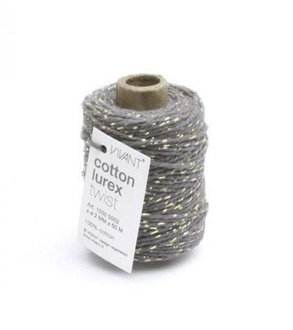 Ficelle en coton et lurex - couleur dark grey/gold - Vivant - 2mm de diamètre et 50m de long