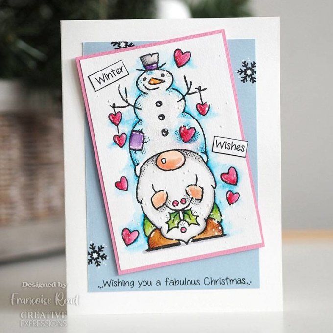 6 Tampons Snow gnome, Woodware Craft Collection - dimension de la planche  : 10x14.5cm env. 