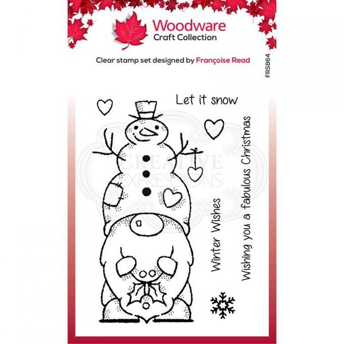 6 Tampons Snow gnome, Woodware Craft Collection - dimension de la planche  : 10x14.5cm env. 