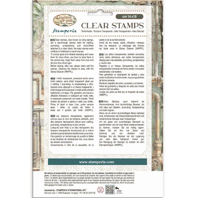 Ensemble de Tampons, Stamperia, Gardens of time, dimension de la planche 14x18cm