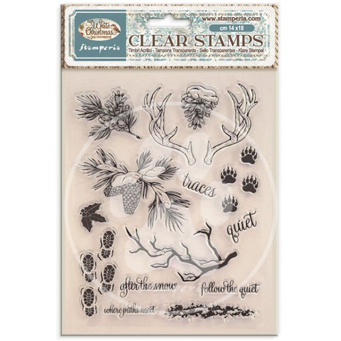 Ensemble de Tampons, Stamperia, White christmas, dimension de la planche 14x18cm