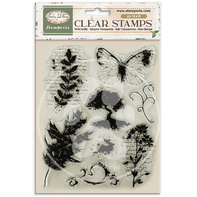 Ensemble de Tampons, Stamperia, Flowers & Poems, dimension de la planche 14x18cm