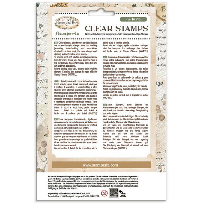 Ensemble de Tampons, Stamperia, Flowers & Poems, dimension de la planche 14x18cm
