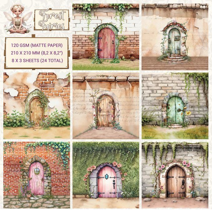Ensemble de 24 feuilles, format 21x21cm environ - Doors