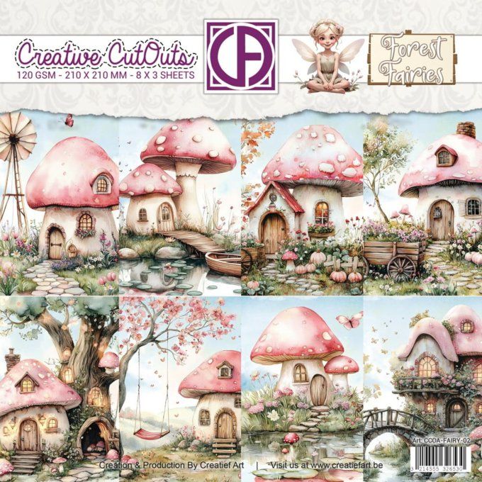 Ensemble de 24 feuilles, format 21x21cm environ - Mushroom Houses